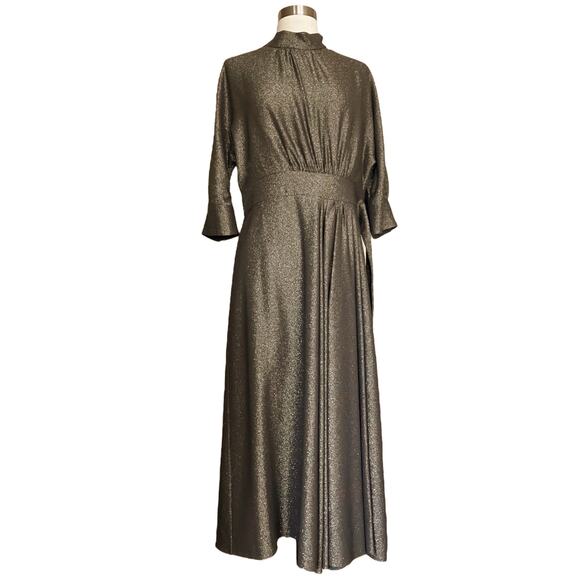 PRADA Lamé Silk Blend Dress in Gold Midi 3/4 Sleeves Runway Designer IT 44/ US 8 - Picture 5 of 16